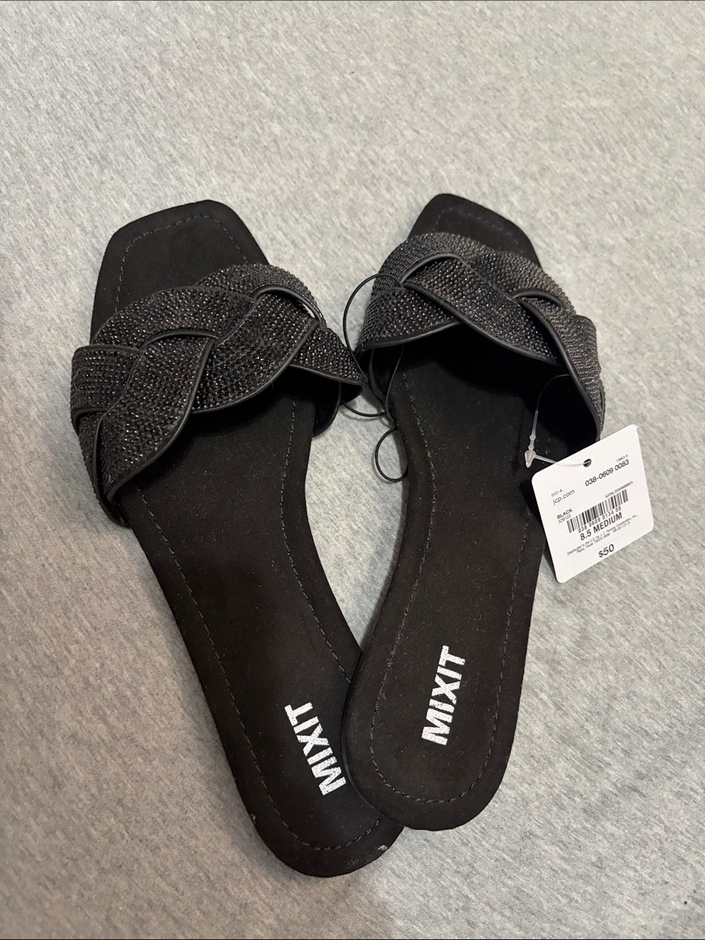 Mixit Black Braided Slide Sandals with Subtle Sparkle